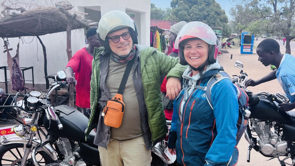 Lorena and me on motorbike taxis at Golodi Pass.