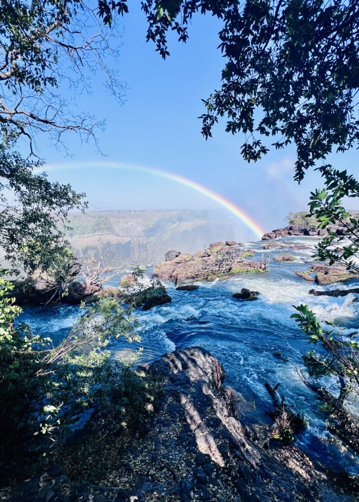 A rainbow in the spray at Victoria Falls.