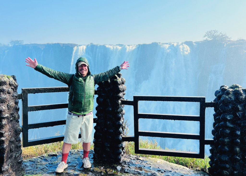 Soaked by the spray at Victoria Falls, part of the experience.